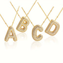 Sparkling Bubble Initial Necklace, Cubic Zirconia Letter Pendant, 18K Gold Plated