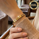 Gold Bangle Bracelet for Women, 316L Stainless Steel, Waterproof, Hypoallergenic
