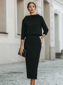 Marley two-piece skirt set with boat neck top and straight skirt, view 4