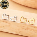 Gold Heart Stud Earrings, 316 Stainless Steel, Hypoallergenic, Tarnish Resistant
