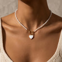 White Heart Bead Choker Necklace for Women, Beaded Choker with Toggle Clasp
