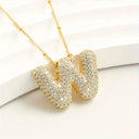 Sparkling Bubble Initial Necklace, Cubic Zirconia Letter Pendant, 18K Gold Plated