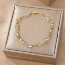 Gold Flower Tennis Bracelet with Coloured Stones, Dainty Gold Bracelet in Green, Red, Blue, Pink or White | Marliva
