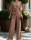 Leni two-piece set with draped waist top and wide-leg pants, view 6
