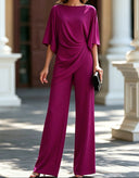 Leni two-piece set with draped waist top and wide-leg pants, view 4