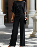 Leni two-piece set with draped waist top and wide-leg pants, view 2