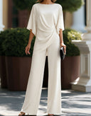 Leni two-piece set with draped waist top and wide-leg pants, view 5