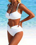 Arlene white bikini set with metal belt detail, view 5