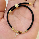 Initial Bracelet A to Z for Women, Black Cord with Gold Letter and Heart Charm