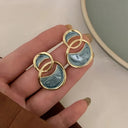 Circle Drop Earrings for Women, Gold Enamel Double Circle Statement Earrings