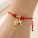 Red String Cross Bracelet, Braided Cord with 18K Gold Plated Cross Charm