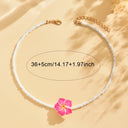 Plumeria Flower Bead Necklace, Hawaiian Seed Bead Necklace, White, Blue or Pink