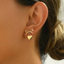 Bow Heart Drop Earrings for Women, Vintage Gold Earrings