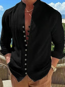 Broome Men's Mandarin Collar Cotton Linen Long Sleeve Shirt, view 4