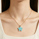 Flower Pendant Necklace for Women, Gold Tone with Enamel Petals