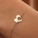 Paw Print Heart Bracelet with Engraved Name, Gold, Silver or Rose Gold, Pet Lover Gift