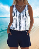 Ilona printed V-neck tankini set with pockets, view 4