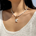 Starfish Bead Necklace, White Beach Necklace with Fish Charms