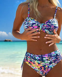 Avery abstract print bikini set with thin straps, view 6