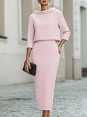 Marley two-piece skirt set with boat neck top and straight skirt, view 9