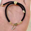 Initial Bracelet A to Z for Women, Black Cord with Gold Letter and Heart Charm