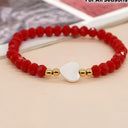 Red Bead Bracelet for Women, Glass Bead Bracelet with Heart Charm
