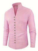 Broome Men's Mandarin Collar Cotton Linen Long Sleeve Shirt, view 10