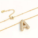 Sparkling Bubble Initial Necklace, Cubic Zirconia Letter Pendant, 18K Gold Plated