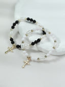 Cross Bead Bracelet Set of 2, Black and White Beaded Bracelets for Women
