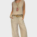 Peggy boho two-piece set with pocket in natural tones, view 2