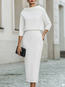 Marley two-piece skirt set with boat neck top and straight skirt, view 15