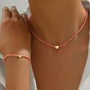 Heart Bead Necklace and Bracelet Set, Black, White or Red Stretch Jewellery Set