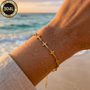Cross Chain Bracelet for Women, 304L Stainless Steel, 18K Gold Plated or Steel