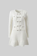 Long Sleeve Knee-Length Knitted Dress - White