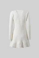 Long Sleeve Knee-Length Knitted Dress - White