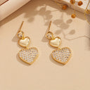 Heart Drop Earrings for Women, Cubic Zirconia, Gold Tone
