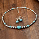 Marina the turquoise bead necklace & earring set