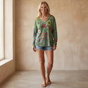 EDARA - COMFY BLOUSE WITH FLOWERS
