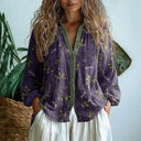 Desiree printed V-neck blouse with long gathered sleeves, view 4