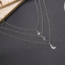 Star and Moon Layered Choker Necklace, Adjustable, Gold or Silver for Women