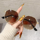 Palma geometric rimless sunglasses with brown gradient lenses, view 2