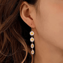 Daisy Earrings for Women, Long Flower Drop Earrings, White or Yellow