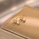 Pearl Stud Earrings for Women, Faux Pearl Double Ring Studs, Gold
