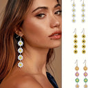 Daisy Earrings for Women, Long Flower Drop Earrings, White or Yellow