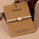 Cross Bracelet for Women, Adjustable Boho Braided Bracelet with Blessing Card
