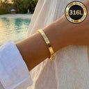 Gold Bangle Bracelet for Women, 316L Stainless Steel, Waterproof, Hypoallergenic