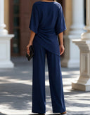 Leni two-piece set with draped waist top and wide-leg pants, view 9