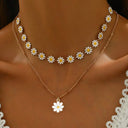 Daisy Flower Layered Necklace Set of 2, Gold Choker and Pendant for Women