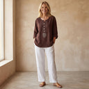 RANELA BURGUNDY LINEN BLOUSE