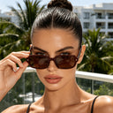 Positano rectangle sunglasses with a tortoiseshell frame and brown lenses, view 3